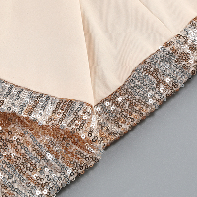 s SB3214 Shimmering Sequin Dress Elegant Bodycon Dress with Strapless Neckline and Sheer Mesh in Nude