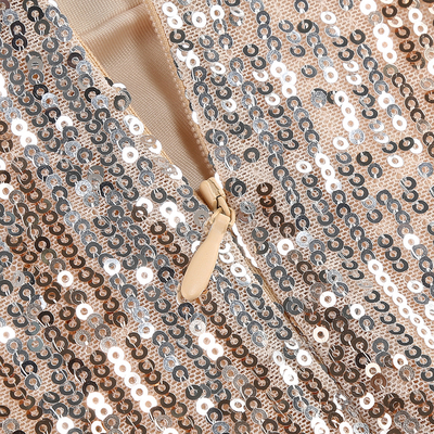 s SB3214 Shimmering Sequin Dress Elegant Bodycon Dress with Strapless Neckline and Sheer Mesh in Nude