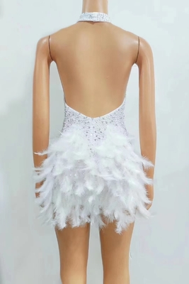 AD1959 Kimshein end Fashion Women's Backless Pearl Mini Dress with Crystal and Feather Round Neck 1pc/opp Bag Filling