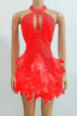 AD1959 Kimshein end Fashion Women's Backless Pearl Mini Dress with Crystal and Feather Round Neck 1pc/opp Bag Filling