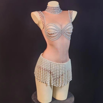 AD1737 Women's Sexy Fashion Mini Dress Summer Women's Beaded Party Pearl Fashion Dress with Sleeveless Design