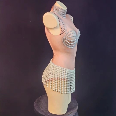AD1737 Women's Sexy Fashion Mini Dress Summer Women's Beaded Party Pearl Fashion Dress with Sleeveless Design