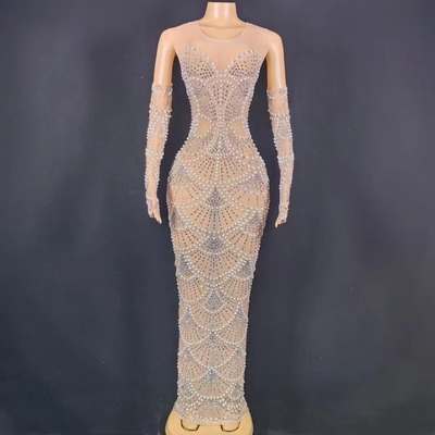 AD1734 Kimshein Women's Luxurious Evening Dress with Elegant Pearl Dress in Polyester and Spandex Fabric
