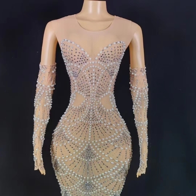 AD1734 Kimshein Women's Luxurious Evening Dress with Elegant Pearl Dress in Polyester and Spandex Fabric