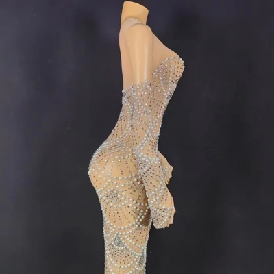 AD1734 Kimshein Women's Luxurious Evening Dress with Elegant Pearl Dress in Polyester and Spandex Fabric