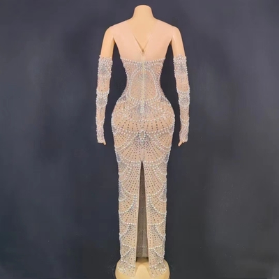 AD1734 Kimshein Women's Luxurious Evening Dress with Elegant Pearl Dress in Polyester and Spandex Fabric