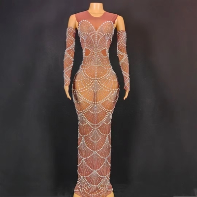 AD1734 Kimshein Women's Luxurious Evening Dress with Elegant Pearl Dress in Polyester and Spandex Fabric