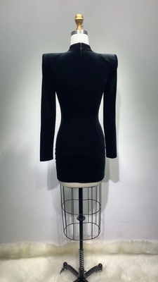ED2348 Sexy Lady Elegant Long Sleeve High Neck Dance Party Tight Short Plush Evening Dress with Water Drill Tassel Dress