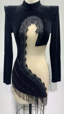 ED2348 Sexy Lady Elegant Long Sleeve High Neck Dance Party Tight Short Plush Evening Dress with Water Drill Tassel Dress