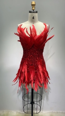 ED2346 Shimmering Sequin and Feather Evening Dress Sleeveless and Strapless Perfect for Dance Party 7 Days Fast Sampling