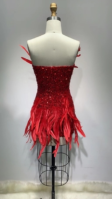 ED2346 Shimmering Sequin and Feather Evening Dress Sleeveless and Strapless Perfect for Dance Party 7 Days Fast Sampling
