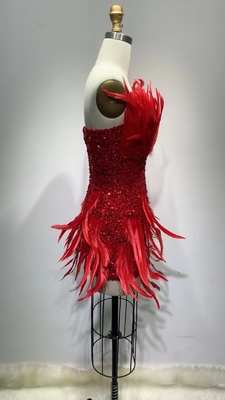 ED2346 Shimmering Sequin and Feather Evening Dress Sleeveless and Strapless Perfect for Dance Party 7 Days Fast Sampling