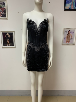 ED2345 Super Shiny Sexy Black Bodycon Dress Sleeveless Short Sheath Dress Crystal Nightclub Evening Dress for Nightclub