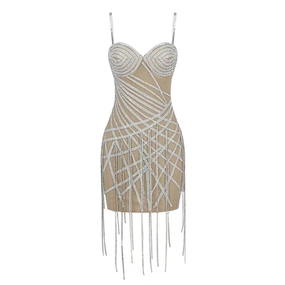 ED2331 Water Diamond Fringed Luxury Club Wear Sexy and Transparent Mini Dress for Adults Adult's Trendy Attire 600 Pieces