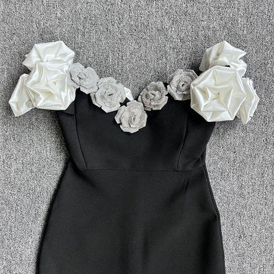 Kimshein Bodycon Black Maxi Floral Dress 420g Fabric Weight Luxury Bandage Dress for Elegant and Sexy Women