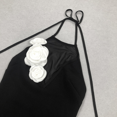 Water Wash Process SB2906 Fashion Design White Silk Edge Cocktail Dress Strapless Open Back Slim Black Women's Bandage Dress
