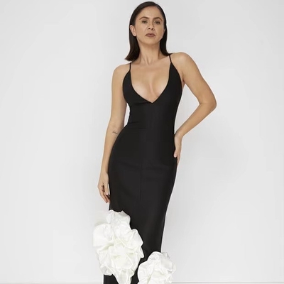 SB2907 Luxury Long Evening Dress White Strapless Bodycon Bandage Maxi Dress with No Sleeves and 3D Floral Embellishments