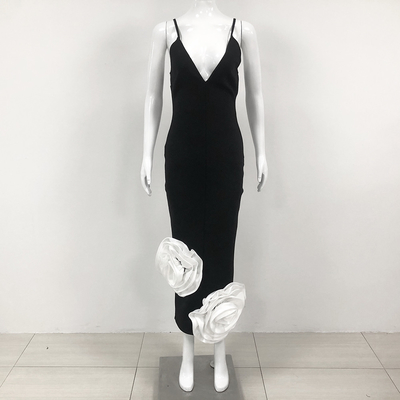 SB2907 Luxury Long Evening Dress White Strapless Bodycon Bandage Maxi Dress with No Sleeves and 3D Floral Embellishments