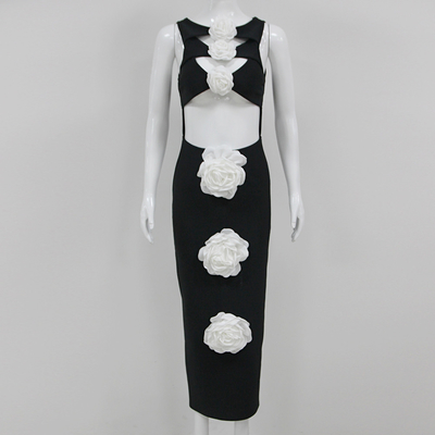 OEM Processing Service SB2908 White Silk Lace Trim Cocktail Dress Strapless Open Back Slim Black Women's Bandage Dress