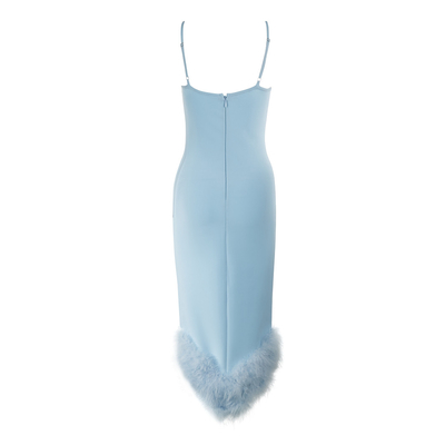7-Day Fast Sampling Supported Blue Women's Party Dress with Feather Strapless Bridesmaid Dress and Elastic Material