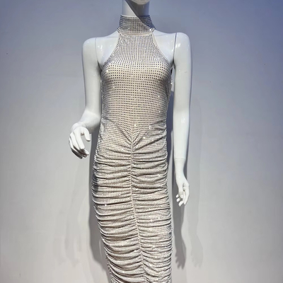 SB3218 Sexy Backless V-Neck Maxi Dress for Women Lightweight Tight-Fitting Sleeveless Long Dress Regular Sleeves Lightweight