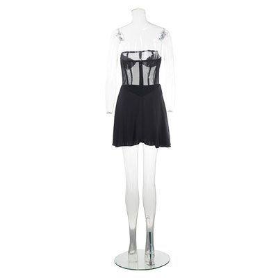 100 Pieces Women's Sleeveless Mini Dress Without Shoulder Straps for Party in Black See-through Design