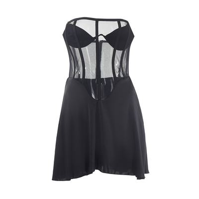 100 Pieces Women's Sleeveless Mini Dress Without Shoulder Straps for Party in Black See-through Design