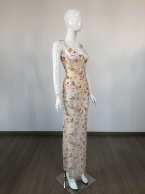 Women's Fashion Maxi Dress Woven Craft Natural Waistline Sleeveless Print Customizable Logo for Sexy Party