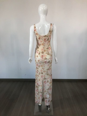 Women's Fashion Maxi Dress Woven Craft Natural Waistline Sleeveless Print Customizable Logo for Sexy Party