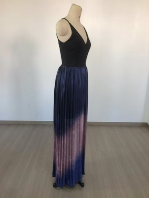 SB3222 Kimshein Fashion V-Neck Sleeveless Pleated Maxi Long Casual Dress for Women Natural Waistline and V-Neck Design