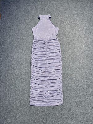 SB3218 Luxury Pearl-Embellished Women's Dress Sexy Backless Sleeveless Nude Mesh Party Dress with Elegant Tight Pleats