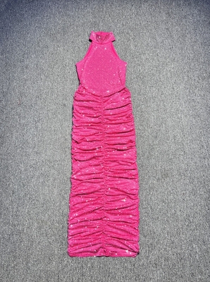 SB3218 Luxury Pearl-Embellished Women's Dress Sexy Backless Sleeveless Nude Mesh Party Dress with Elegant Tight Pleats