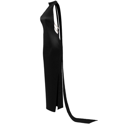 SB3013 Ladies' Satin Evening Gown with Sexy Backless Design and Pearl Embellishments No Print Hang Neck Collar