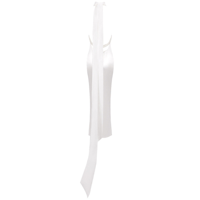 SB3013 Ladies' Satin Evening Gown with Sexy Backless Design and Pearl Embellishments No Print Hang Neck Collar