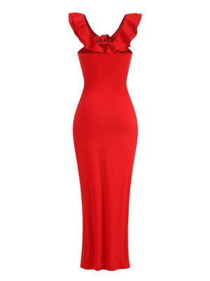 Sexy Club Party Red Summer Maxi Cocktail Dress with Mesh Design and Lightweight Fabric in Red