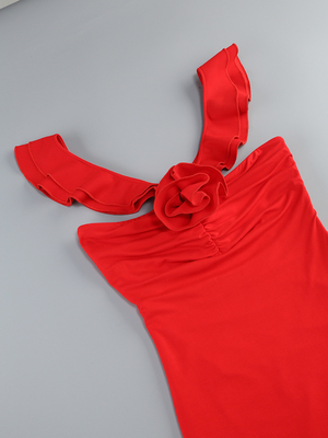 Sexy Club Party Red Summer Maxi Cocktail Dress with Mesh Design and Lightweight Fabric in Red