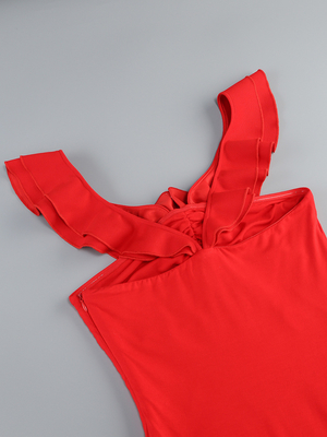 Sexy Club Party Red Summer Maxi Cocktail Dress with Mesh Design and Lightweight Fabric in Red