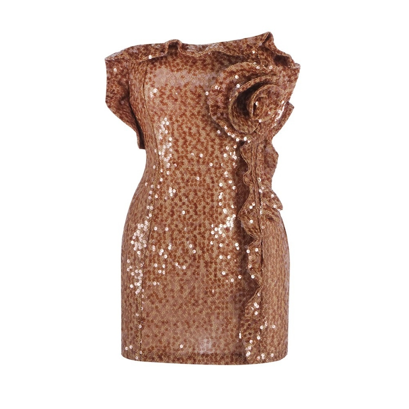 Shimmering Strapless Off-Shoulder Floral Bodycon Mini Dress with Natural Waistline 7-Day Fast Sampling and Needle Inspection