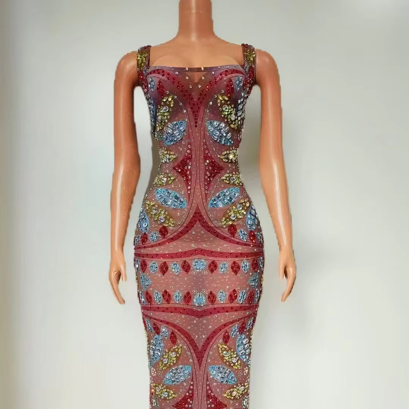 AD2559 Kimshein Handmade Sleeveless Mesh Ball Gown Natural Waistline and Square Collar for Women's Elegant Crystal Evening