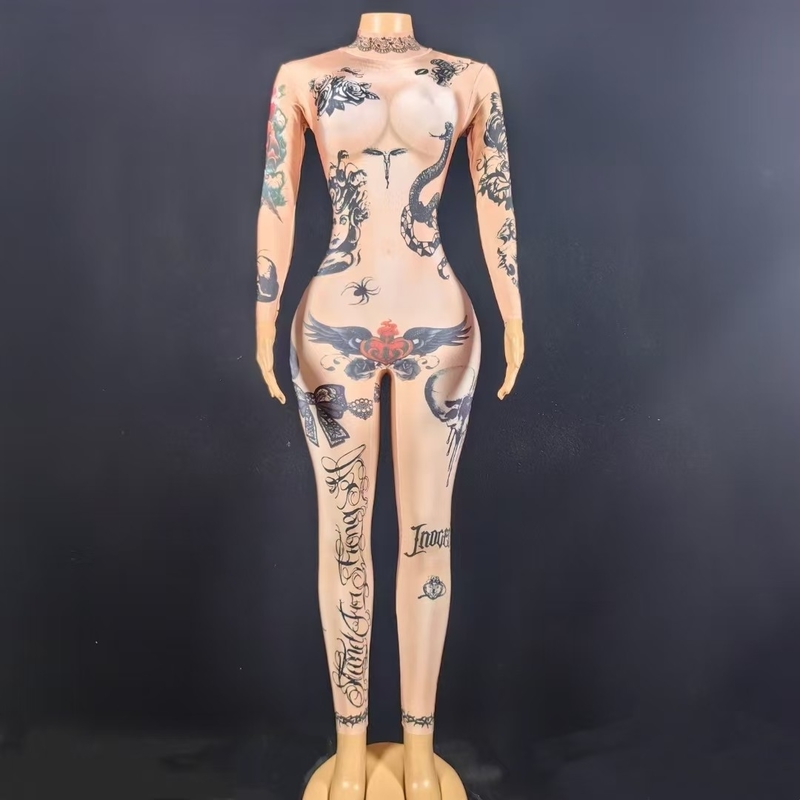 Summer AD2575 Kimshein Women's Party Bodysuit Printed Long Sleeve Bodysuit Sexy Tight Bodysuit Pure Color Made in Party Wear