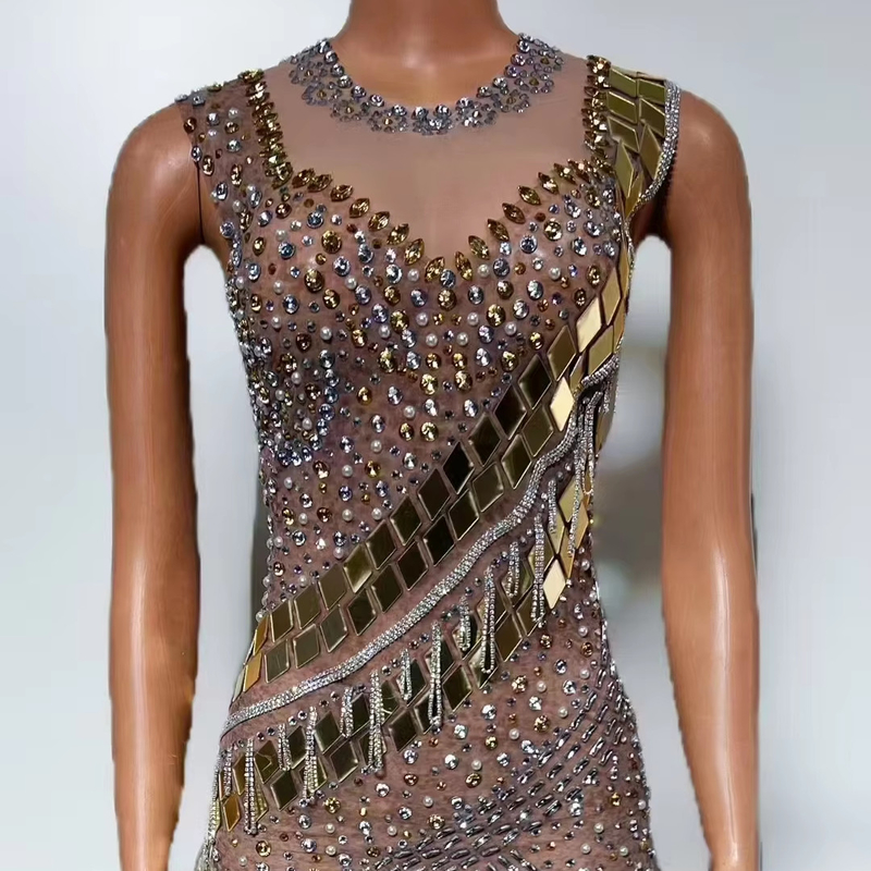 Guangdong AD2560 Feather-Embellished Shimmering Crystal Sequin Club Dress Perfect for in Guangdong Elegant and Luxurious