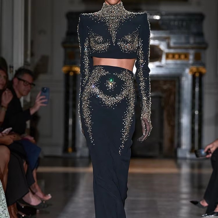 Full Sleeve Two-Piece Speaker Skirt Set with Colorful Sequins SR2418 A Perfect Combination of Style and Elegance
