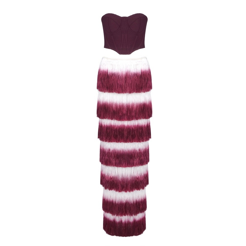 TOP SS2400 Summer Women's Sleeveless Vest Two-Piece Set with Tassel Details Accents and Embellishments