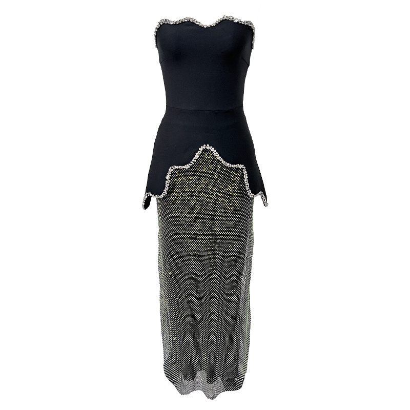 Guangdong SS2399 2-Piece Women's Luxurious Dress Set with Beaded Decoration Summer Collection