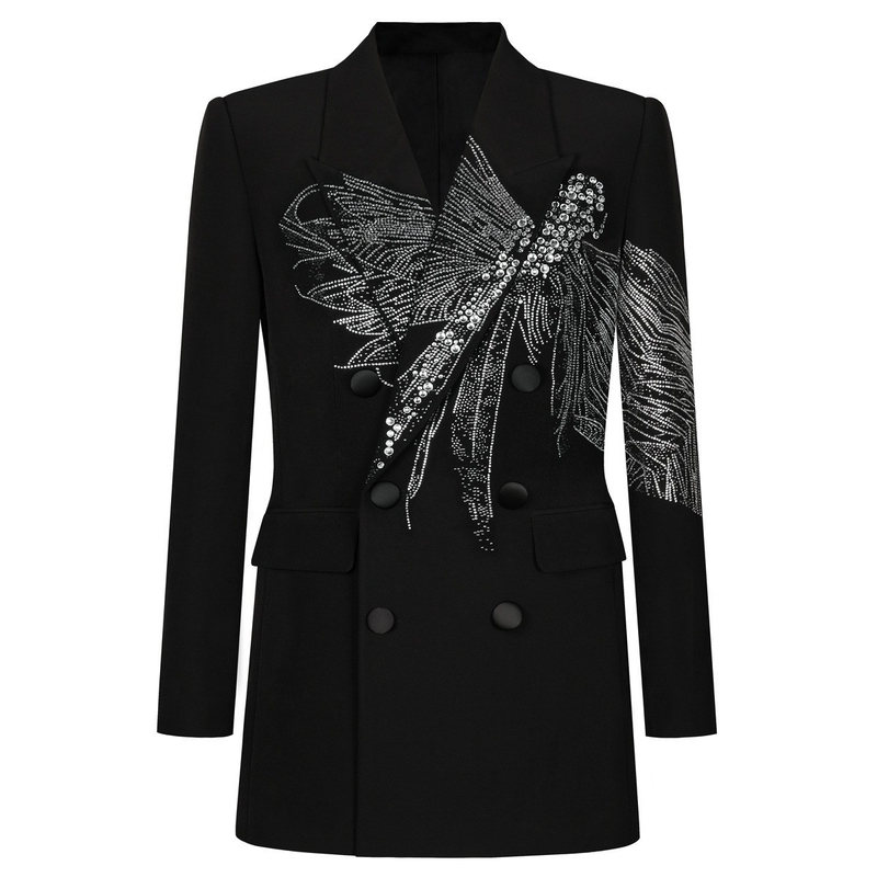 100 BA2353 Spring and Autumn Women's Elegant Beaded Decoration Formal Sports Jacket with Zipper Closure in Multiple Sizes