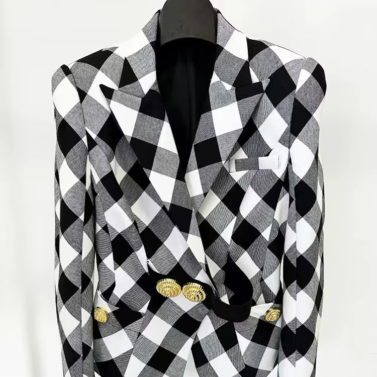 BA2348 Kimshein Fashionable Women's Grid Blazer Button Slim-Fit Women's Suit Jacket Regular Sleeve 7-Day Fast Sampling