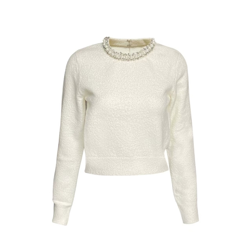 End Luxury Women's Winter Knitted Top with Long Sleeves in KD2346 Wool Fabric Supported by Hot Transfer Printing Method