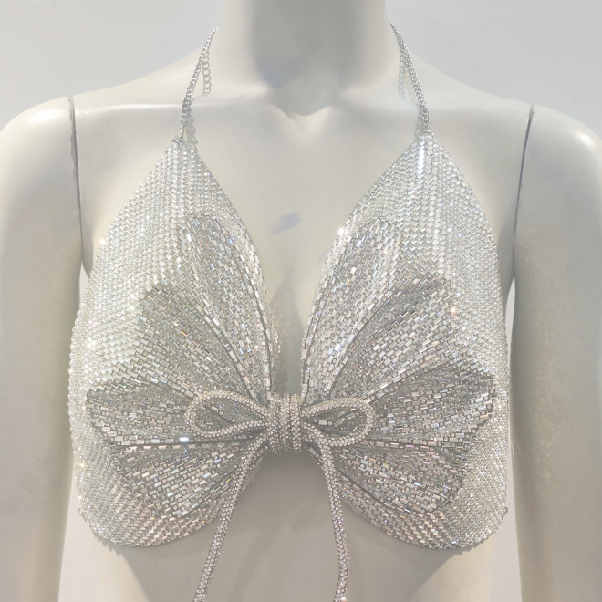 TS2253 Crystal Top Feminine and Luxurious Beaded T-Shirt for Women's Party Radiance