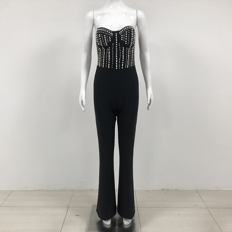 JB2286 Women's Party Jumpsuit with Pearl Strap and No Shoulder Strap in JB2286 Alternative Made of Spandex/Polyester