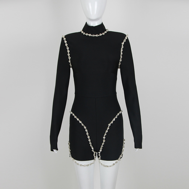 s Long Sleeve JB2254 Women's Classic Nightclub Jumpsuit with Luxurious Rhinestone Performance and 250g Fabric Weight